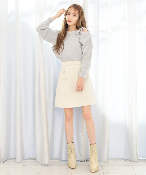 TITTY&CO.（ティティーアンドコー）の「フェイクウールミニスカート（スカート・レディース・パープル/オフホワイト・SMALL/MEDIUM）」の5枚目の写真