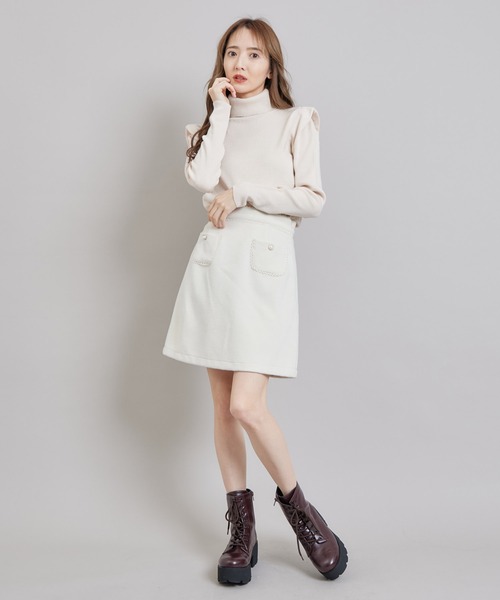 TITTY&CO.（ティティーアンドコー）の「フェイクウールミニスカート（スカート・レディース・パープル/オフホワイト・SMALL/MEDIUM）」の3枚目の写真