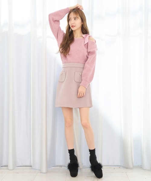 TITTY&CO.（ティティーアンドコー）の「フェイクウールミニスカート（スカート・レディース・パープル/オフホワイト・SMALL/MEDIUM）」の6枚目の写真