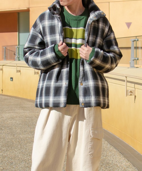 PairPair（ペアペア）の「チェック中綿ブルゾン(ユニセックス)（ブルゾン・レディース・ブラック/グレー・FREE）」の7枚目の写真