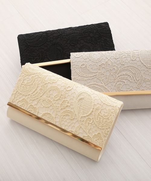 PourVous（プールヴー）の「刺繍レース クラッチバック 結婚式 同窓会 オケージョン お呼ばれ  パーティーバッグ（クラッチバッグ・レディース・ブラック/シルバー/ゴールド・FREE）」の5枚目の写真