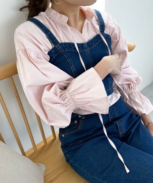 archives（アルシーヴ）の「ストライプフリルリボン２ｗａｙブラウス（シャツ/ブラウス・レディース・ネイビー/ピンク/ミント・MEDIUM）」の3枚目の写真