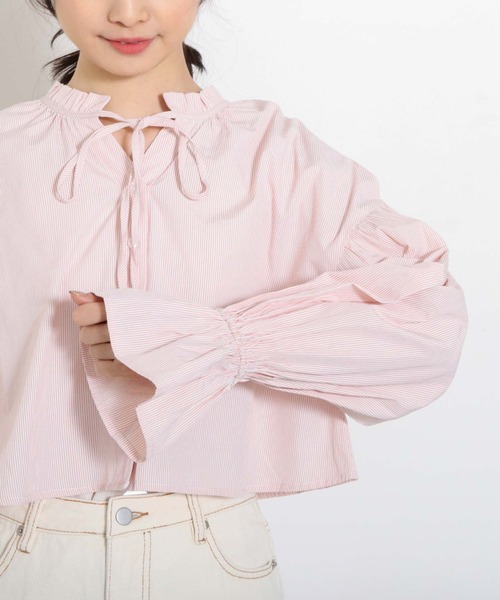 archives（アルシーヴ）の「ストライプフリルリボン２ｗａｙブラウス（シャツ/ブラウス・レディース・ネイビー/ピンク/ミント・MEDIUM）」の20枚目の写真