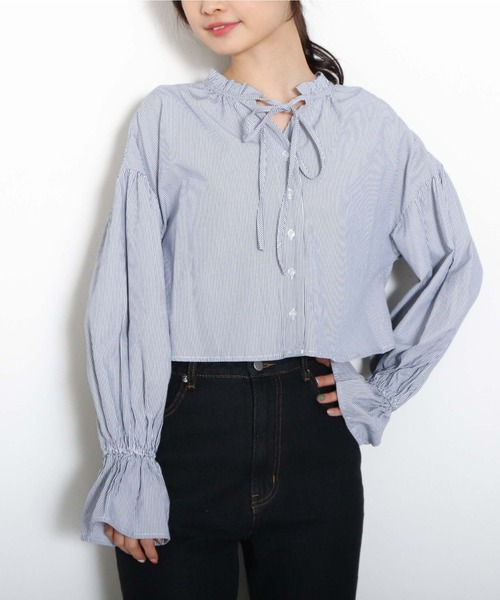 archives（アルシーヴ）の「ストライプフリルリボン２ｗａｙブラウス（シャツ/ブラウス・レディース・ネイビー/ピンク/ミント・MEDIUM）」の16枚目の写真