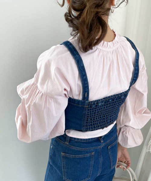 archives（アルシーヴ）の「ストライプフリルリボン２ｗａｙブラウス（シャツ/ブラウス・レディース・ネイビー/ピンク/ミント・MEDIUM）」の8枚目の写真