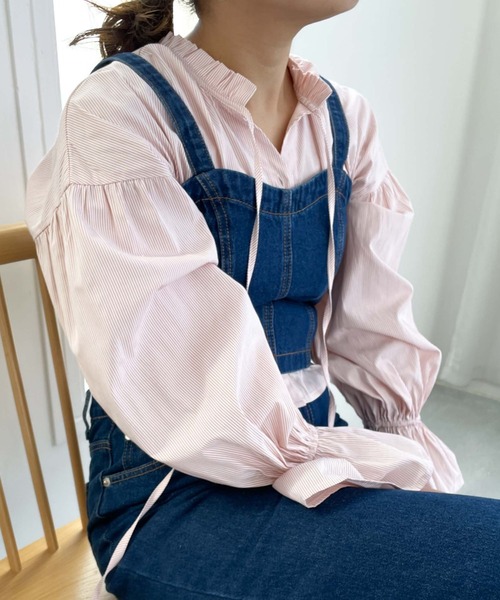 archives（アルシーヴ）の「ストライプフリルリボン２ｗａｙブラウス（シャツ/ブラウス・レディース・ネイビー/ピンク/ミント・MEDIUM）」の9枚目の写真