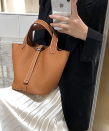 【14色展開】【ポーチ付き】バケツ型PUレザーハンドバッグ