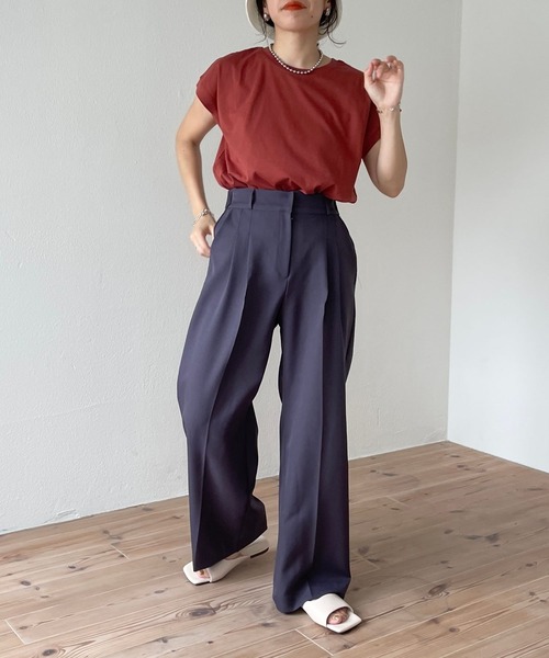 wee9s（ウィークス）の「double tuck slacks pants / ダブルタックスラックスパンツ（スラックス・レディース・チャコール/ピンクベージュ/ピンク/アイボリー/ネイビー・FREE）」の15枚目の写真