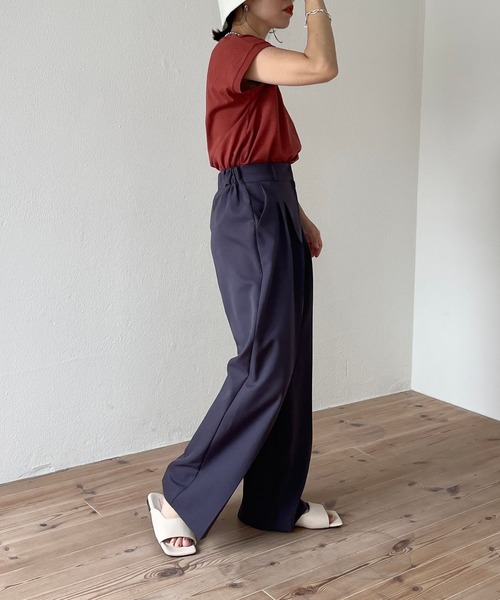 wee9s（ウィークス）の「double tuck slacks pants / ダブルタックスラックスパンツ（スラックス・レディース・チャコール/ピンクベージュ/ピンク/アイボリー/ネイビー・FREE）」の18枚目の写真
