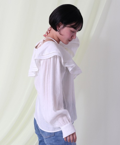 ブラウス シャツ はしごレースラッフルブラウス レディース DearMyLove ブラウス シャツ はしごレースリボンフリルブラウス