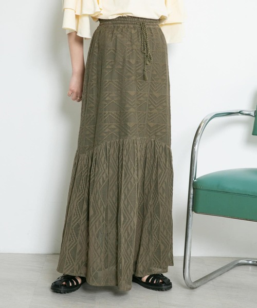 KBF（ケイビーエフ）の「メッシュ裾ギャザースカート（スカート・レディース・ブラック/カーキ/アイボリー・ONE）」の3枚目の写真