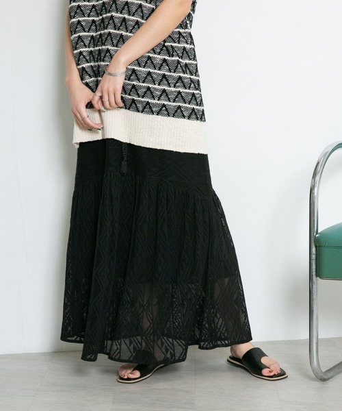 KBF（ケイビーエフ）の「メッシュ裾ギャザースカート（スカート・レディース・ブラック/カーキ/アイボリー・ONE）」の2枚目の写真