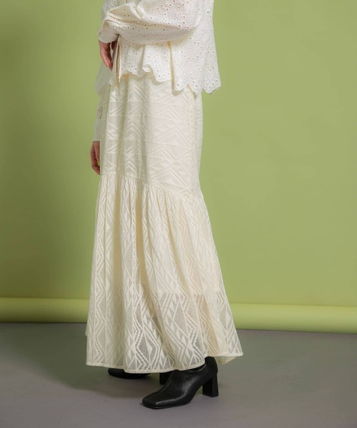 KBF（ケイビーエフ）の「メッシュ裾ギャザースカート（スカート・レディース・ブラック/カーキ/アイボリー・ONE）」の8枚目の写真