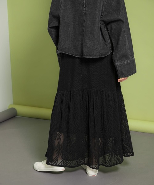 KBF（ケイビーエフ）の「メッシュ裾ギャザースカート（スカート・レディース・ブラック/カーキ/アイボリー・ONE）」の18枚目の写真