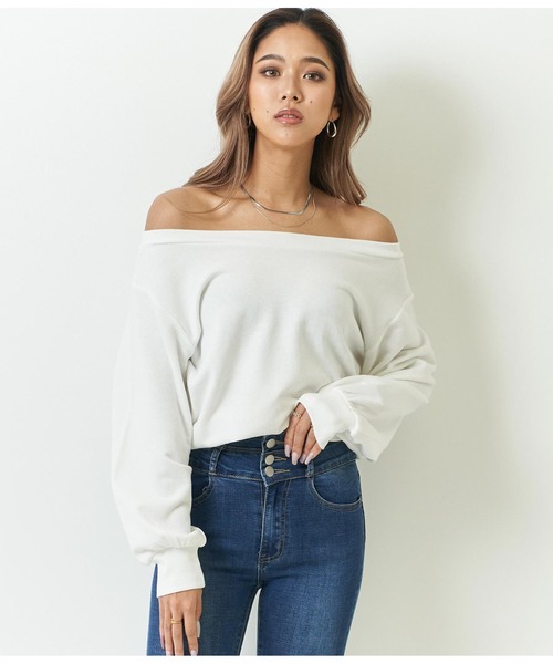 ANAP（アナップ）の「裏毛オフショルダートップス（Tシャツ/カットソー・レディース・ブラック/グレー/オフホワイト・FREE）」の2枚目の写真