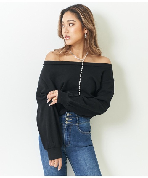 ANAP（アナップ）の「裏毛オフショルダートップス（Tシャツ/カットソー・レディース・ブラック/グレー/オフホワイト・FREE）」の3枚目の写真