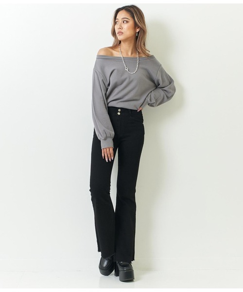 ANAP（アナップ）の「裏毛オフショルダートップス（Tシャツ/カットソー・レディース・ブラック/グレー/オフホワイト・FREE）」の6枚目の写真