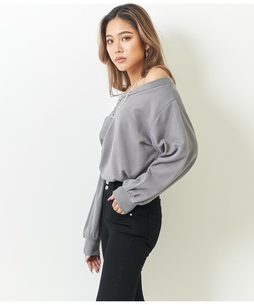 ANAP（アナップ）の「裏毛オフショルダートップス（Tシャツ/カットソー・レディース・ブラック/グレー/オフホワイト・FREE）」の7枚目の写真