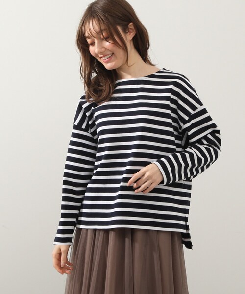 DRESKIP（ドレスキップ）の「◆ボーダーボートネックプルオーバー（Tシャツ/カットソー・レディース・グリーン系3/ネイビー系2/ピンク系/ホワイト系5・02/03/04）」の3枚目の写真