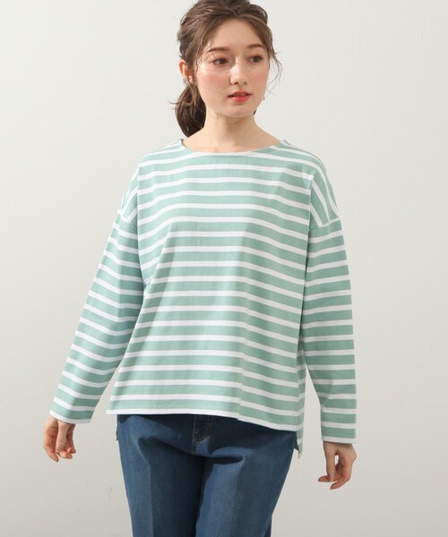 DRESKIP（ドレスキップ）の「◆ボーダーボートネックプルオーバー（Tシャツ/カットソー・レディース・グリーン系3/ネイビー系2/ピンク系/ホワイト系5・02/03/04）」の5枚目の写真