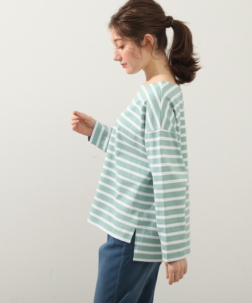 DRESKIP（ドレスキップ）の「◆ボーダーボートネックプルオーバー（Tシャツ/カットソー・レディース・グリーン系3/ネイビー系2/ピンク系/ホワイト系5・02/03/04）」の6枚目の写真