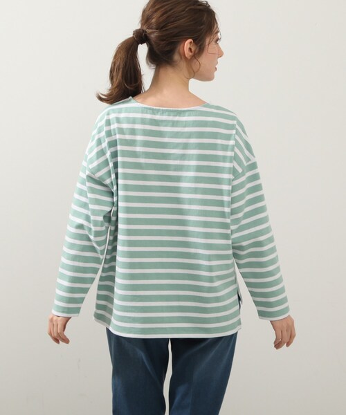 DRESKIP（ドレスキップ）の「◆ボーダーボートネックプルオーバー（Tシャツ/カットソー・レディース・グリーン系3/ネイビー系2/ピンク系/ホワイト系5・02/03/04）」の7枚目の写真
