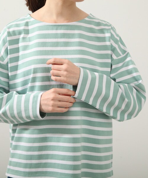 DRESKIP（ドレスキップ）の「◆ボーダーボートネックプルオーバー（Tシャツ/カットソー・レディース・グリーン系3/ネイビー系2/ピンク系/ホワイト系5・02/03/04）」の9枚目の写真