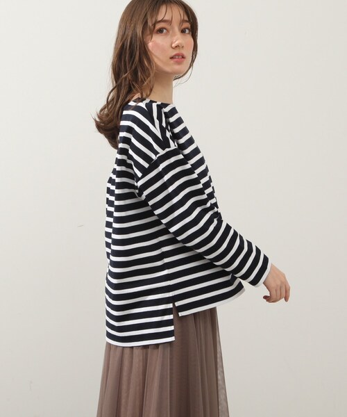 DRESKIP（ドレスキップ）の「◆ボーダーボートネックプルオーバー（Tシャツ/カットソー・レディース・グリーン系3/ネイビー系2/ピンク系/ホワイト系5・02/03/04）」の13枚目の写真