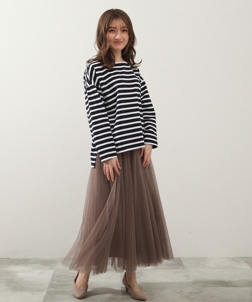 DRESKIP（ドレスキップ）の「◆ボーダーボートネックプルオーバー（Tシャツ/カットソー・レディース・グリーン系3/ネイビー系2/ピンク系/ホワイト系5・02/03/04）」の14枚目の写真