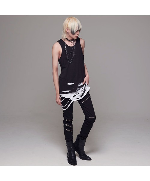 CIVARIZE(シヴァーライズ)の「『CIVARIZE/シヴァーライズ』裾クラッシュ加工フェイクレイヤードタンクトップ(タンクトップ・メンズ・マルチ/ブラック×ホワイト/ブラック×レッド/ブラック×ブルー・M/L)」の22枚目の写真