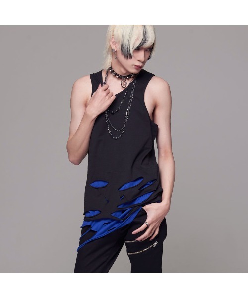 CIVARIZE(シヴァーライズ)の「『CIVARIZE/シヴァーライズ』裾クラッシュ加工フェイクレイヤードタンクトップ(タンクトップ・メンズ・マルチ/ブラック×ホワイト/ブラック×レッド/ブラック×ブルー・M/L)」の6枚目の写真