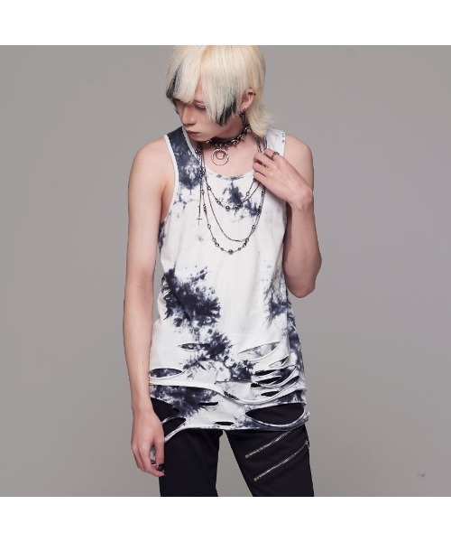 CIVARIZE(シヴァーライズ)の「『CIVARIZE/シヴァーライズ』裾クラッシュ加工フェイクレイヤードタンクトップ(タンクトップ・メンズ・マルチ/ブラック×ホワイト/ブラック×レッド/ブラック×ブルー・M/L)」の9枚目の写真