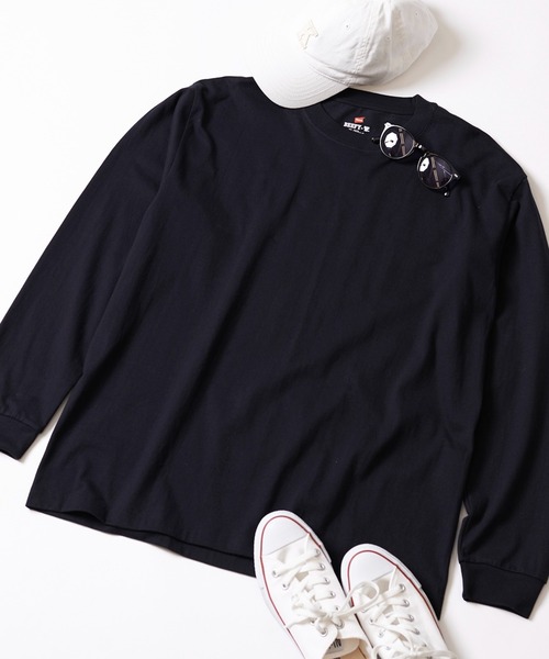 Hanes / 裾カットオフ/色あせ有/80s/USA製/長袖Tシャツ/M/コットン/BLK セール】アメリカ発！程よく肉厚なコスパ抜群ロングTシャツ！【Hanes