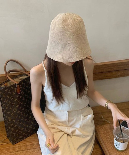 me+em select（ミームセレクト）の「【 5色展開 】ストロー編みバケットハット（ハット・レディース・ブラック/パープル/イエロー/アイボリー/モカ・FREE）」の6枚目の写真