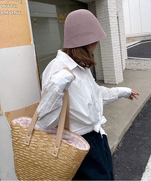 me+em select（ミームセレクト）の「【 5色展開 】ストロー編みバケットハット（ハット・レディース・ブラック/パープル/イエロー/アイボリー/モカ・FREE）」の14枚目の写真