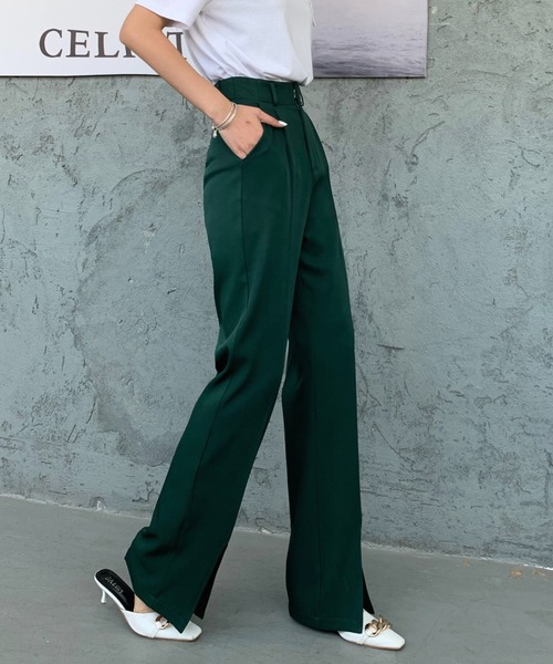 ABITOKYO(アビトーキョー)の「スリットセンタープレスセミワイドパンツ(スラックス・レディース・ホワイト/グリーン/ベージュ/ブラック/アイボリー/ブラウン・M/S/L)」の6枚目の写真