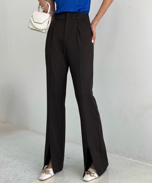 ABITOKYO(アビトーキョー)の「スリットセンタープレスセミワイドパンツ(スラックス・レディース・ホワイト/グリーン/ベージュ/ブラック/アイボリー/ブラウン・M/S/L)」の4枚目の写真