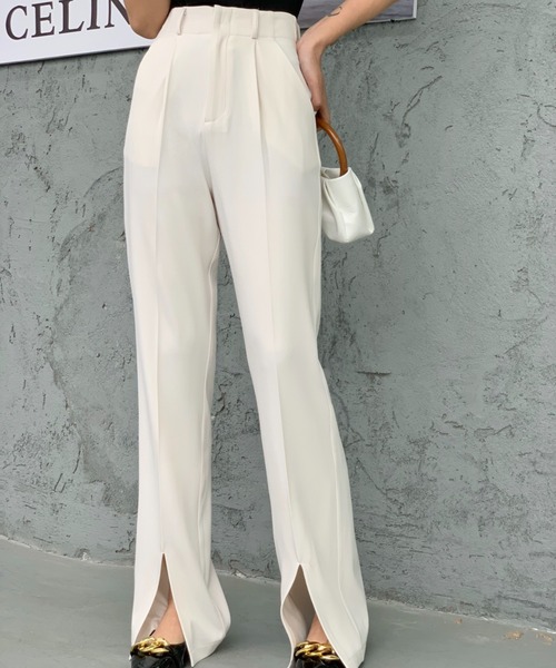 ABITOKYO(アビトーキョー)の「スリットセンタープレスセミワイドパンツ(スラックス・レディース・ホワイト/グリーン/ベージュ/ブラック/アイボリー/ブラウン・M/S/L)」の12枚目の写真