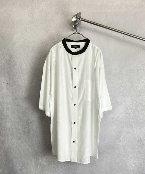 Beno(ビーノ)の「クレリックバンドカラー ドレープオーバーシャツ(シャツ/ブラウス・メンズ・ブルーグリーン/チャコールグレー/グレイッシュブルー/ホワイト/グレイッシュベージュ/ブラック・L/M)」の8枚目の写真