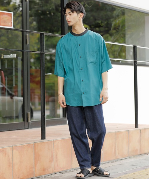 Beno(ビーノ)の「クレリックバンドカラー ドレープオーバーシャツ(シャツ/ブラウス・メンズ・ブルーグリーン/チャコールグレー/グレイッシュブルー/ホワイト/グレイッシュベージュ/ブラック・L/M)」の10枚目の写真