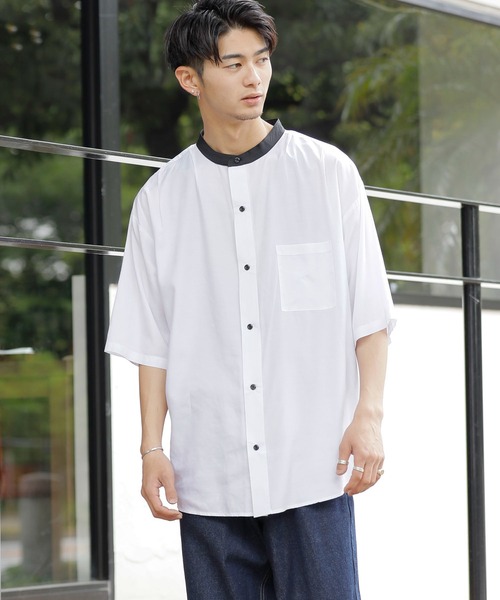 Beno(ビーノ)の「クレリックバンドカラー ドレープオーバーシャツ(シャツ/ブラウス・メンズ・ブルーグリーン/チャコールグレー/グレイッシュブルー/ホワイト/グレイッシュベージュ/ブラック・L/M)」の12枚目の写真