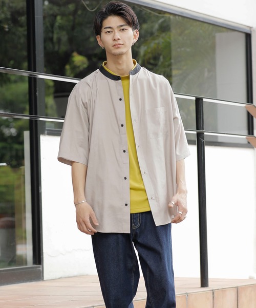 Beno(ビーノ)の「クレリックバンドカラー ドレープオーバーシャツ(シャツ/ブラウス・メンズ・ブルーグリーン/チャコールグレー/グレイッシュブルー/ホワイト/グレイッシュベージュ/ブラック・L/M)」の14枚目の写真