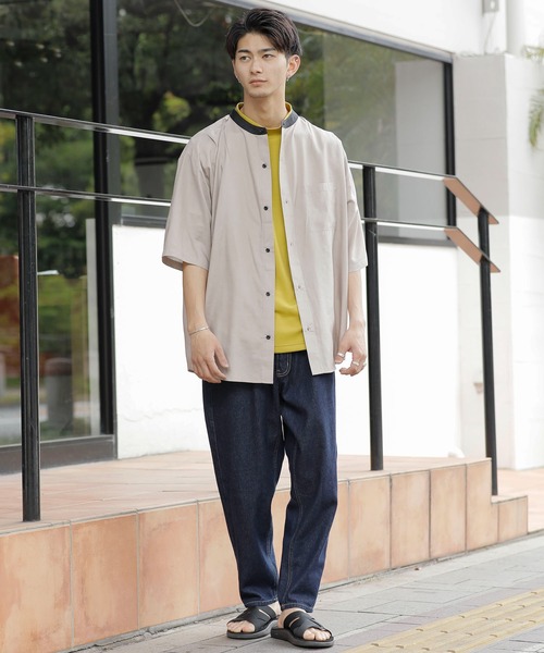 Beno(ビーノ)の「クレリックバンドカラー ドレープオーバーシャツ(シャツ/ブラウス・メンズ・ブルーグリーン/チャコールグレー/グレイッシュブルー/ホワイト/グレイッシュベージュ/ブラック・L/M)」の15枚目の写真