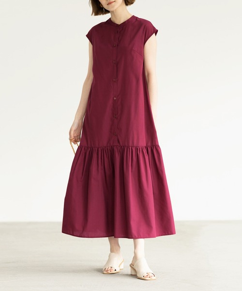 GeeRA(ジーラ)の「裾切替バンドカラーワンピース(ワンピース・レディース・ネイビー/ワインレッド・MEDIUM/LARGE)」の1枚目の写真