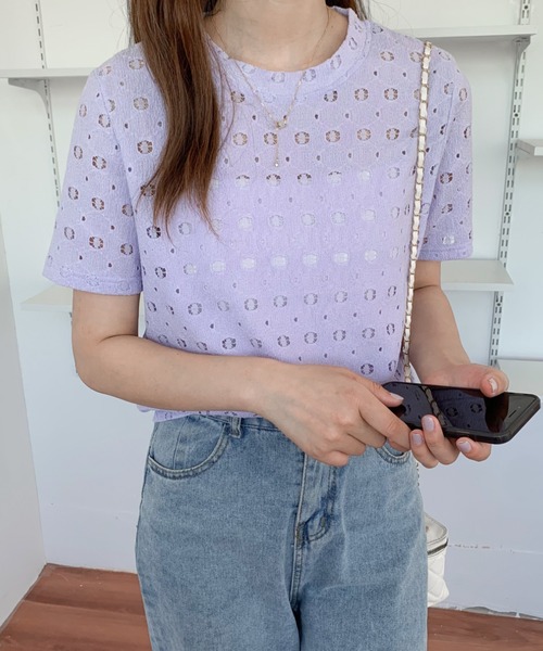 Diosfront(ディオスフロント)の「カットレースクルーネックトップス(Tシャツ/カットソー・レディース・ブラック/ベージュ/パープル/ホワイト・M/L)」の14枚目の写真