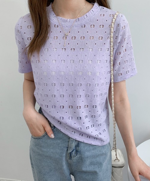 Diosfront(ディオスフロント)の「カットレースクルーネックトップス(Tシャツ/カットソー・レディース・ブラック/ベージュ/パープル/ホワイト・M/L)」の16枚目の写真