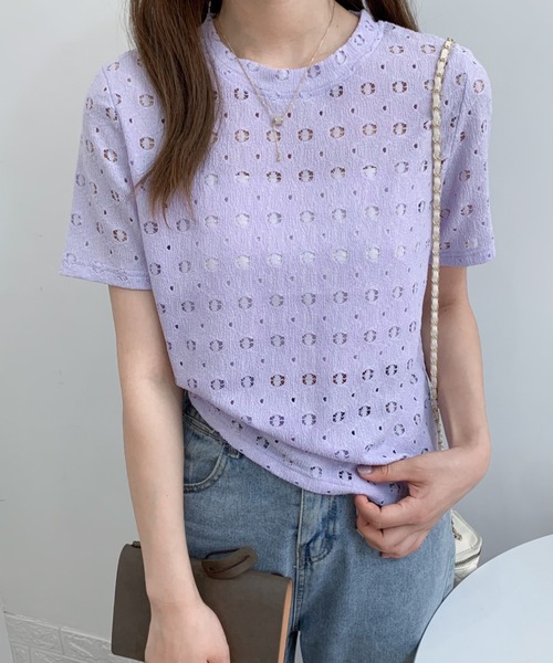 Diosfront(ディオスフロント)の「カットレースクルーネックトップス(Tシャツ/カットソー・レディース・ブラック/ベージュ/パープル/ホワイト・M/L)」の17枚目の写真
