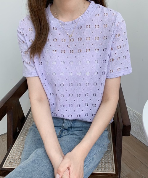 Diosfront(ディオスフロント)の「カットレースクルーネックトップス(Tシャツ/カットソー・レディース・ブラック/ベージュ/パープル/ホワイト・M/L)」の18枚目の写真