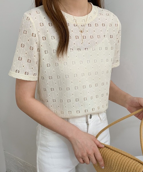 Diosfront(ディオスフロント)の「カットレースクルーネックトップス(Tシャツ/カットソー・レディース・ブラック/ベージュ/パープル/ホワイト・M/L)」の19枚目の写真