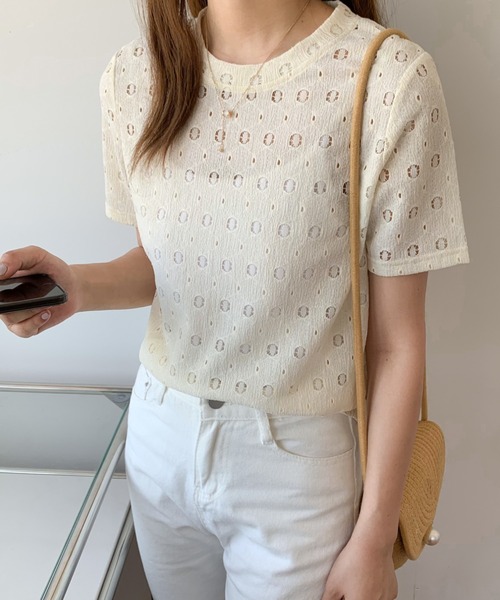 Diosfront(ディオスフロント)の「カットレースクルーネックトップス(Tシャツ/カットソー・レディース・ブラック/ベージュ/パープル/ホワイト・M/L)」の20枚目の写真